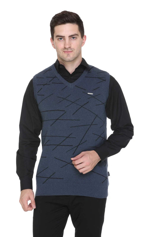 Denim Woolen V-Neck Men Designer Sleeveless Sweater