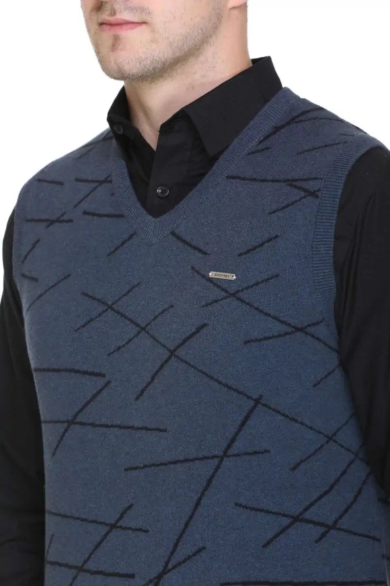 Denim Woolen V-Neck Men Designer Sleeveless Sweater