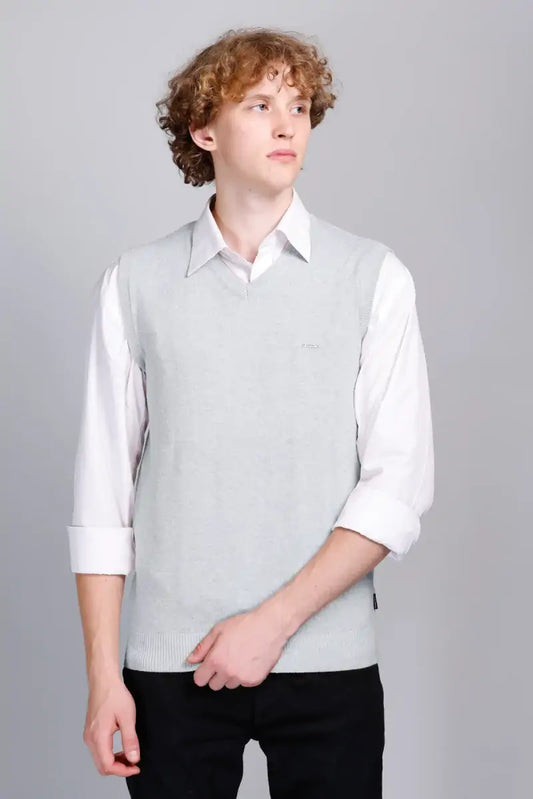 Light Grey Cotton V-Neck Sleeve Less Pullover