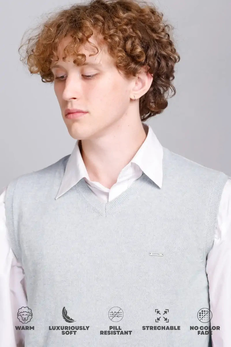 Light Grey Cotton V-Neck Sleeve Less Pullover