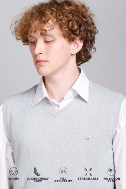 Light Grey Cotton V-Neck Sleeve Less Pullover