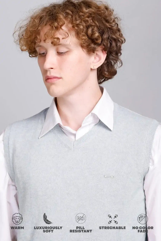 Light Grey Cotton V-Neck Sleeve Less Pullover