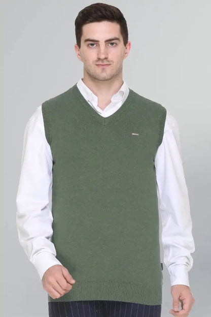 Olive V-Neck Sleeveless Pullover