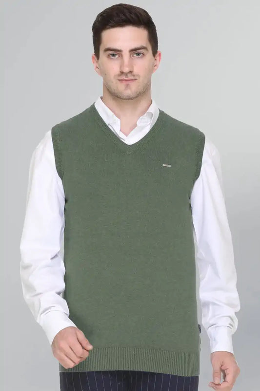 Olive V-Neck Sleeveless Pullover