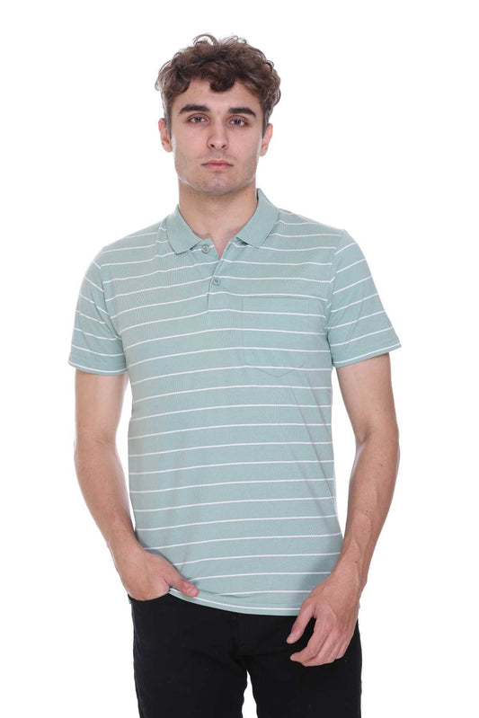 Pista Green White Striped Half Sleeve Polo T-Shirt Men