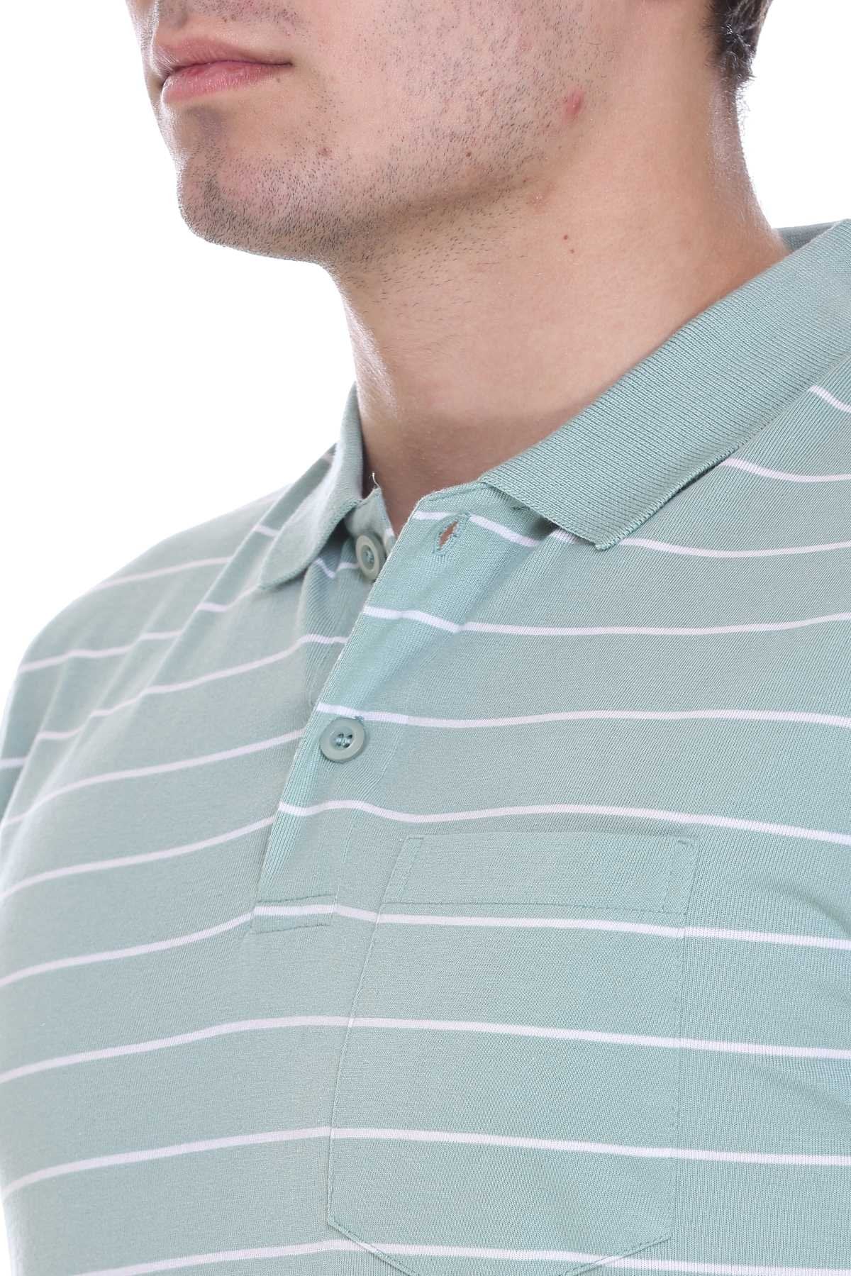 Pista Green White Striped Half Sleeve Polo T-Shirt Men