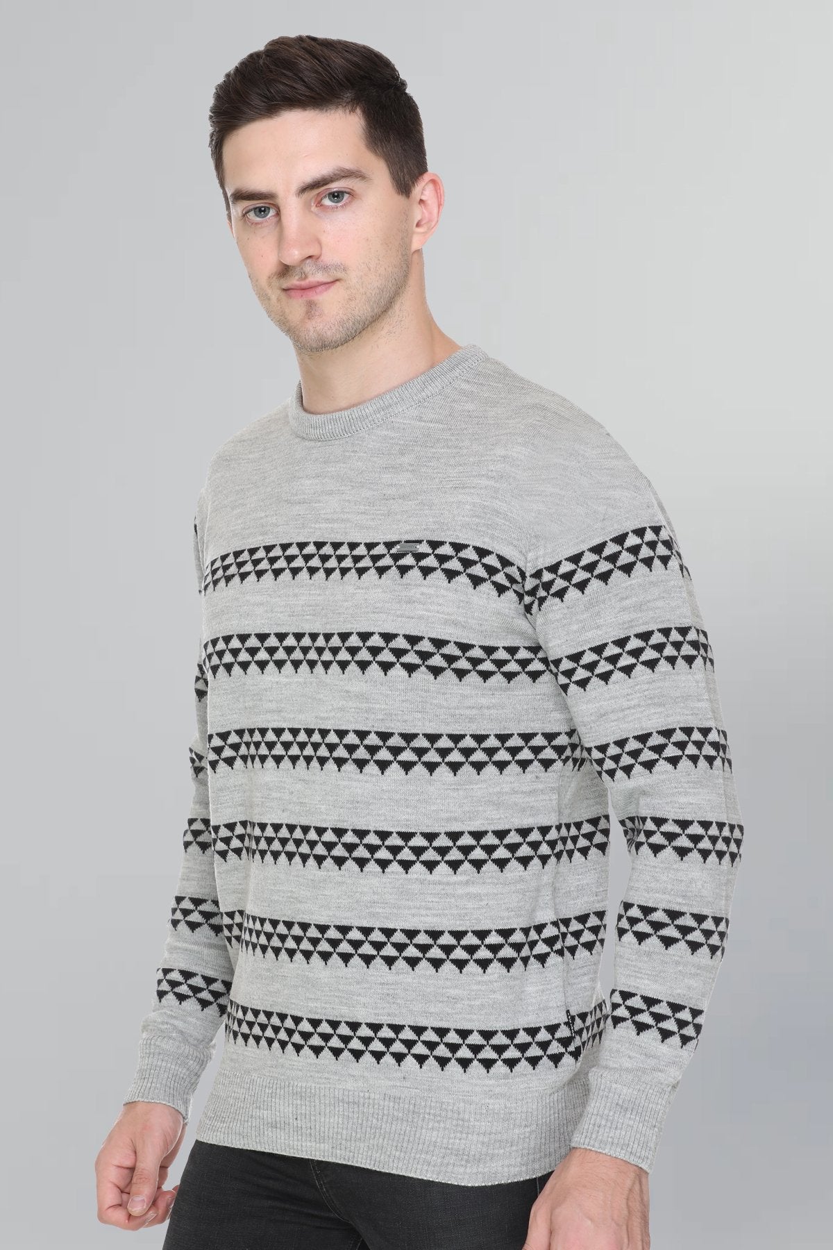 Light Grey Woolen Men's Round Neck Sweaters