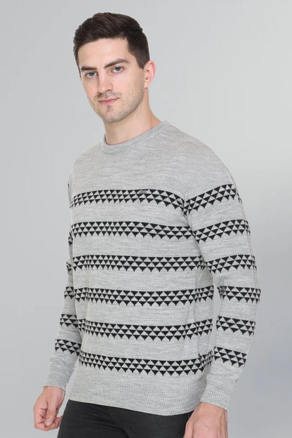Light Grey Woolen Men's Round Neck Sweaters