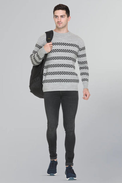 Light Grey Woolen Men's Round Neck Sweaters