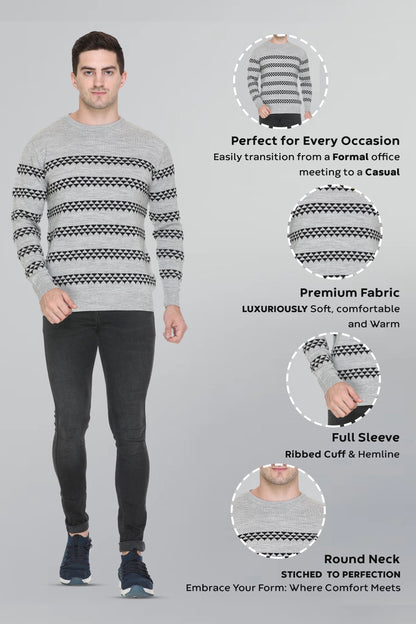 Light Grey Woolen Men's Round Neck Sweaters