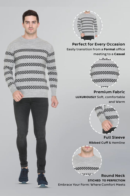Light Grey Woolen Men's Round Neck Sweaters