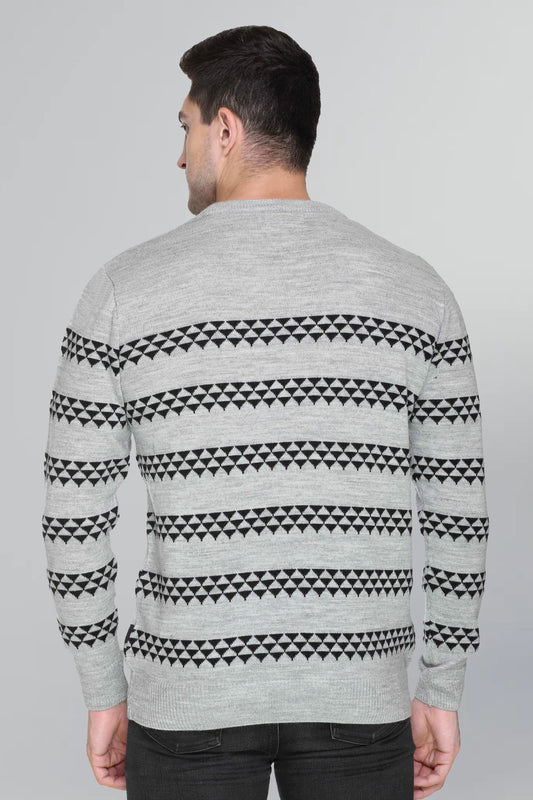 Light Grey Woolen Men's Round Neck Sweaters