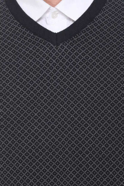 Black Woolen V-Neck Sleeveless Sweater For Men