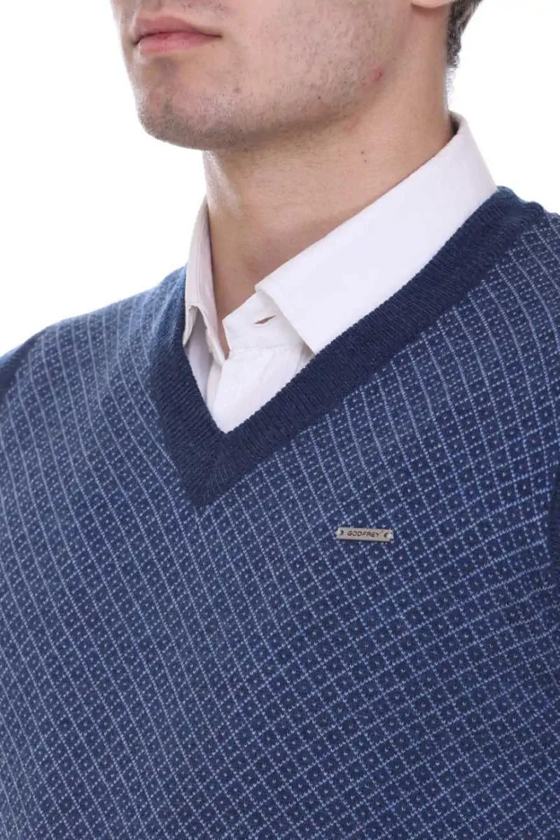 Denim Sky Woolen V-Neck Sleeveless Sweater For Men