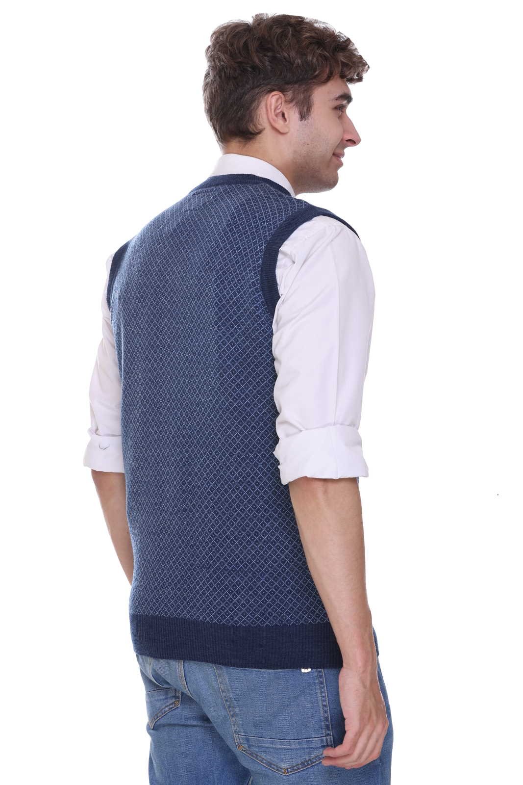Denim Sky Woolen V-Neck Sleeveless Sweater For Men