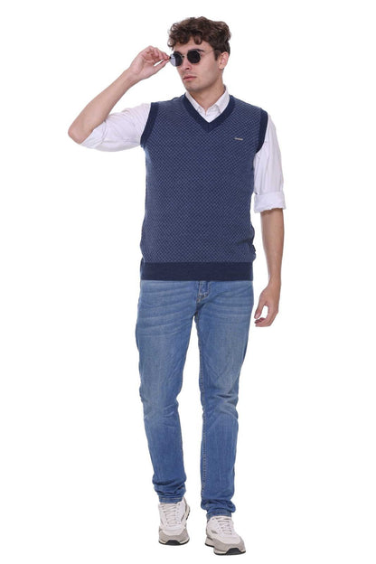 Denim Sky Woolen V-Neck Sleeveless Sweater For Men