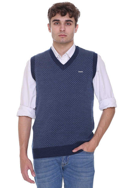 Denim Sky Woolen V-Neck Sleeveless Sweater For Men