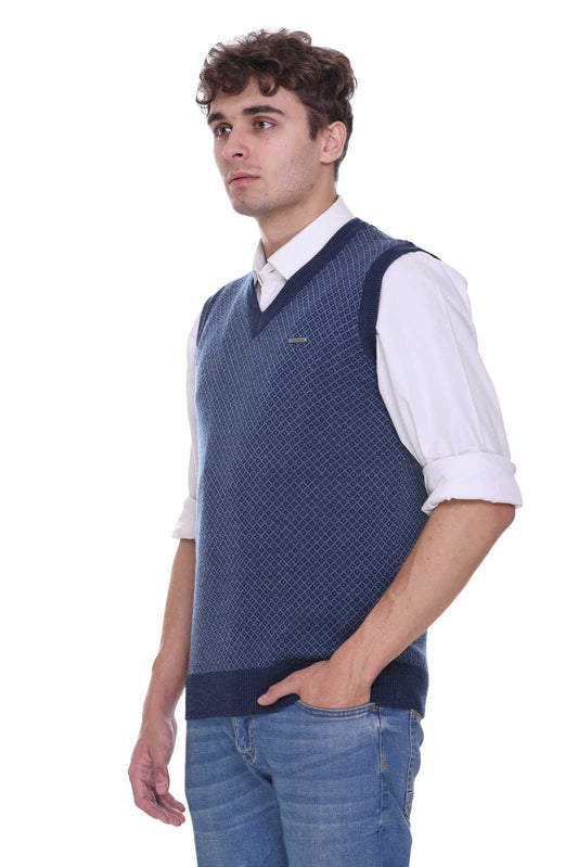 Denim Sky Woolen V-Neck Sleeveless Sweater For Men