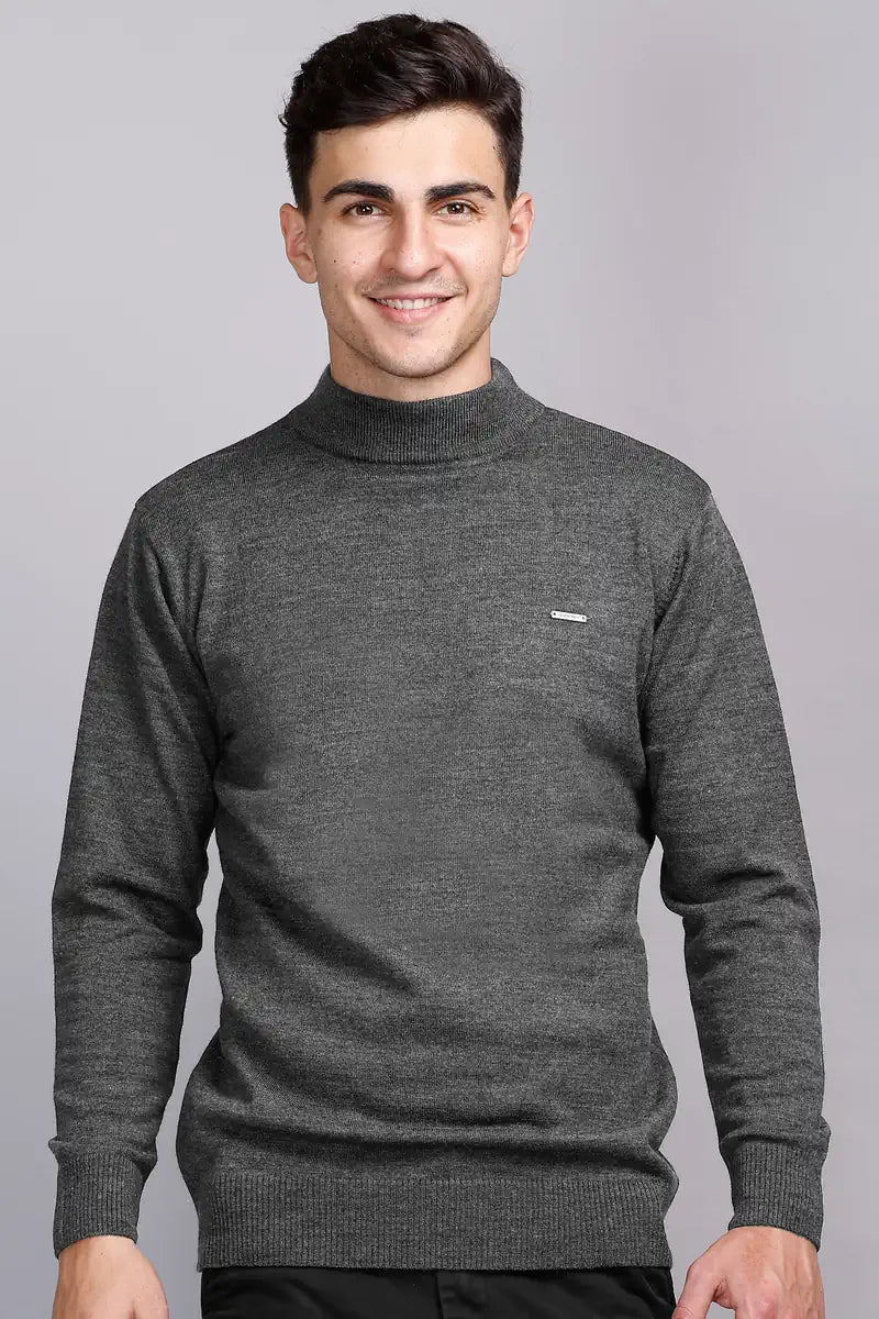 Medium Grey Solid Turtle Neck Sweater