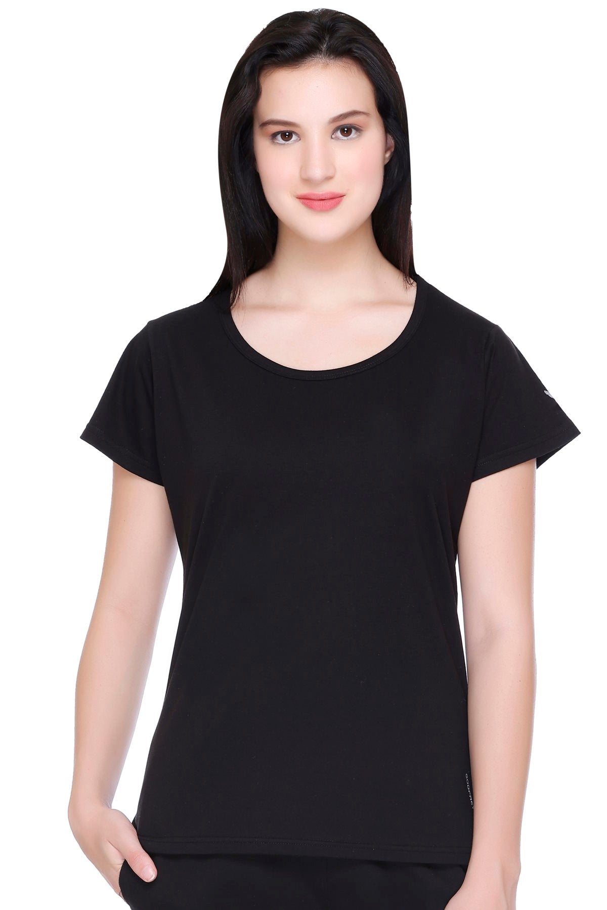 Women Solid Black Cotton Round Neck T-Shirt