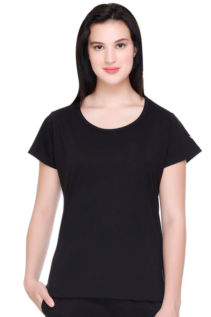 Women Solid Black Cotton Round Neck T-Shirt
