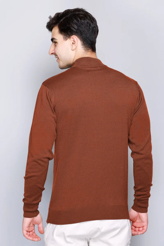 Rust Solid Turtle Neck Woollen Pullover