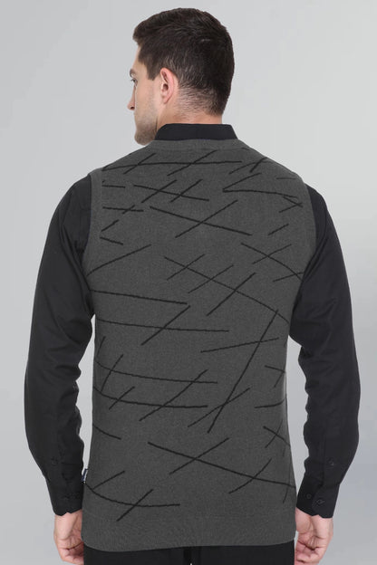 Charcoal Woolen V-Neck Men Designer Sleeveless Sweater