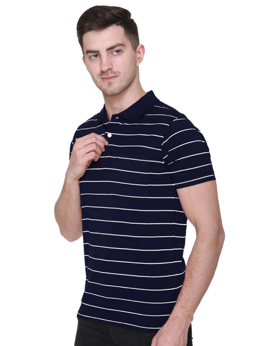 Navy Polo Neck T Shirts for Men Half Sleeves