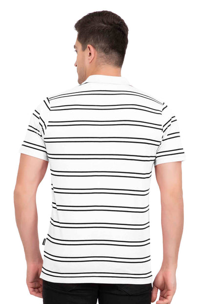 White Striped Men Half Sleeve Polo Men T-Shirt With Pocket