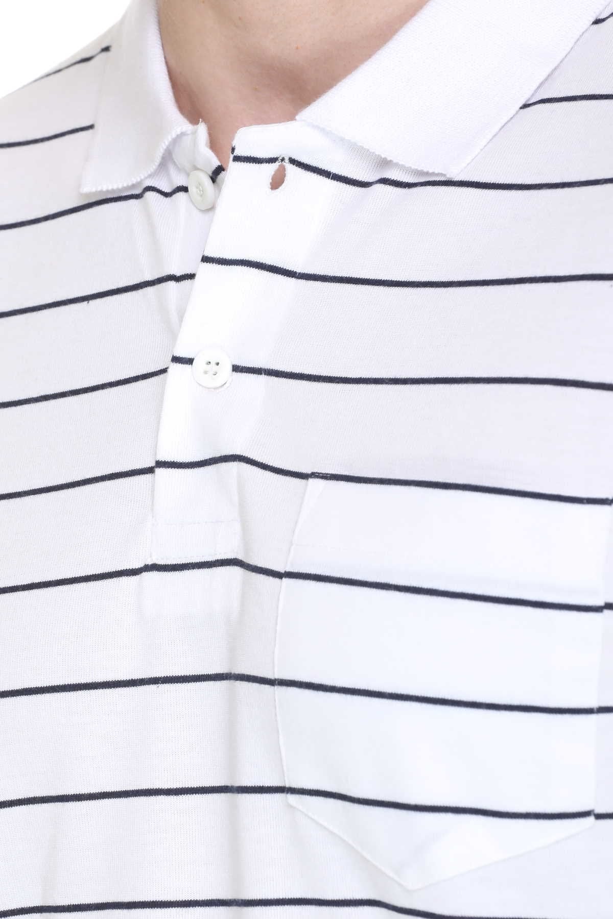 White Striped Cotton Men Full Sleeve Polo T Shirts With Pocket