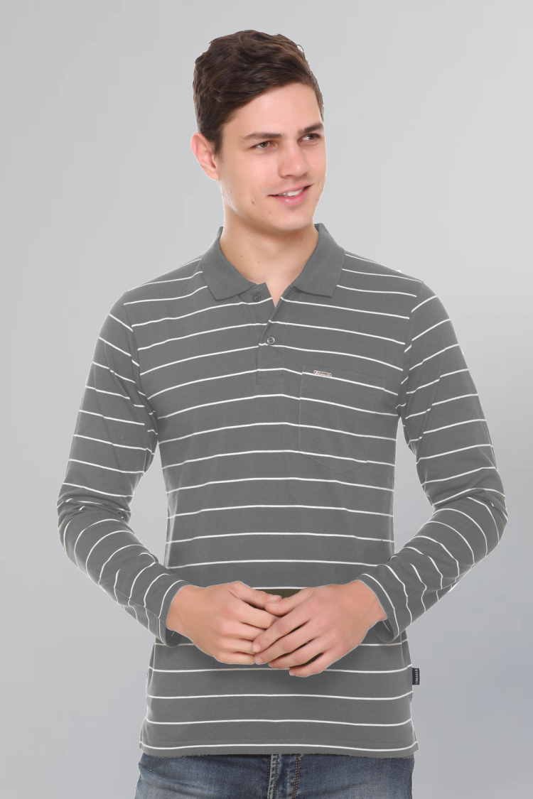 Medium Grey tshirt for Men Full Sleeve Polo Neck