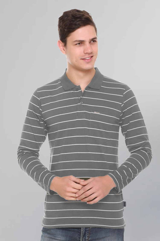 Medium Grey tshirt for Men Full Sleeve Polo Neck