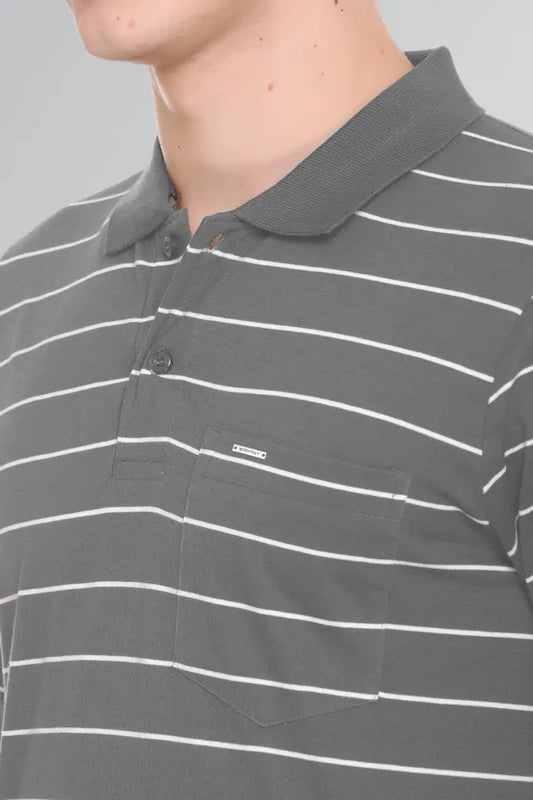 Medium Grey tshirt for Men Full Sleeve Polo Neck