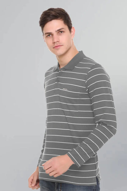 Medium Grey tshirt for Men Full Sleeve Polo Neck