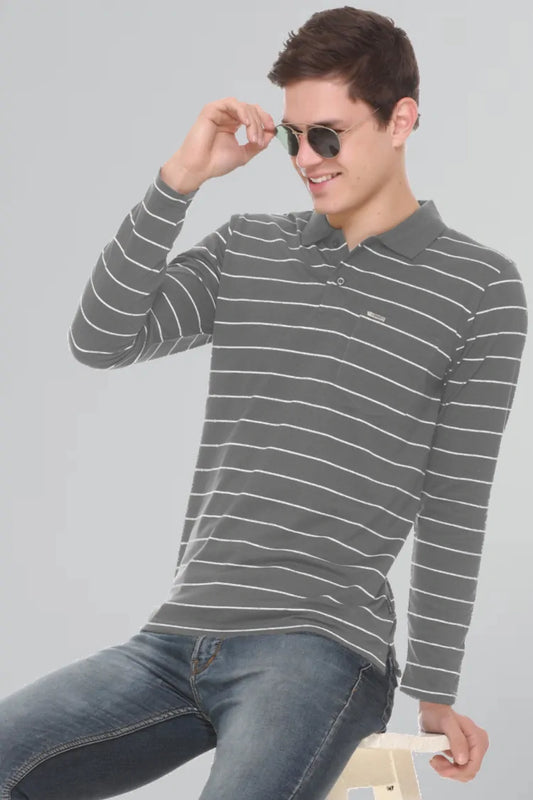 Medium Grey tshirt for Men Full Sleeve Polo Neck
