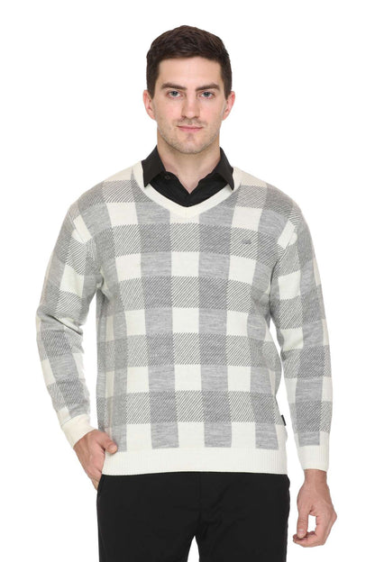 White Woolen V-Neck Designer Men Sweater