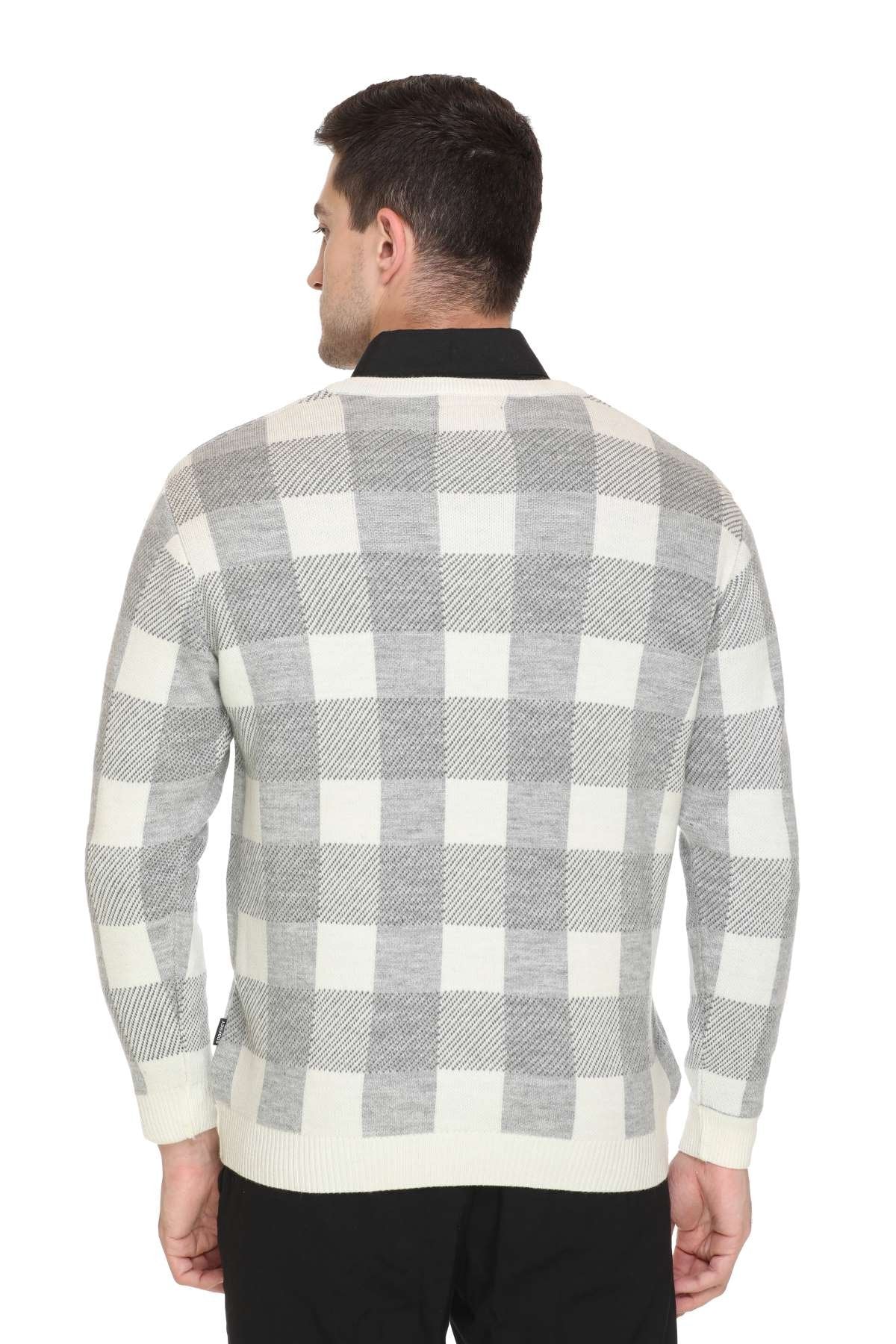 White Woolen V-Neck Designer Men Sweater