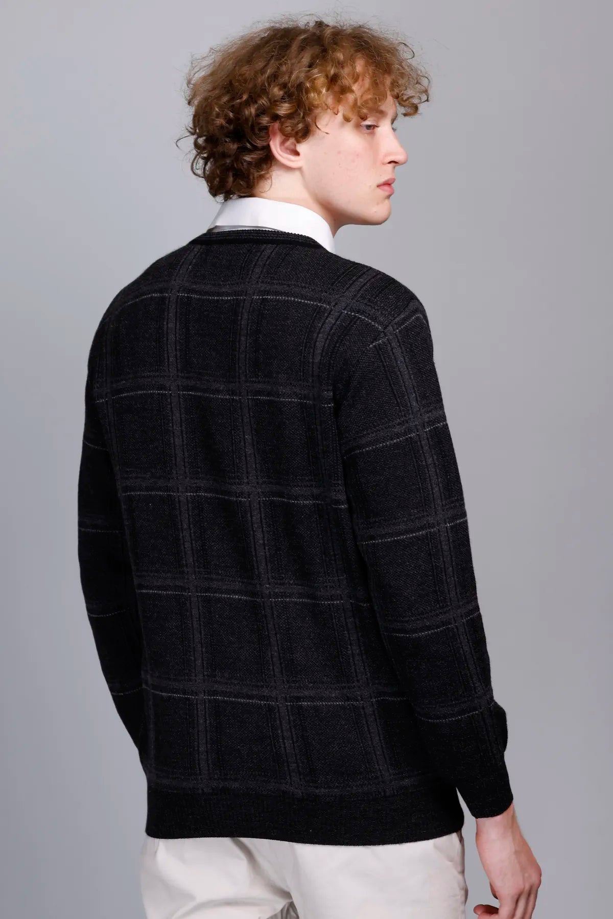 Black Woolen V-Neck Pullover Sweater for Men