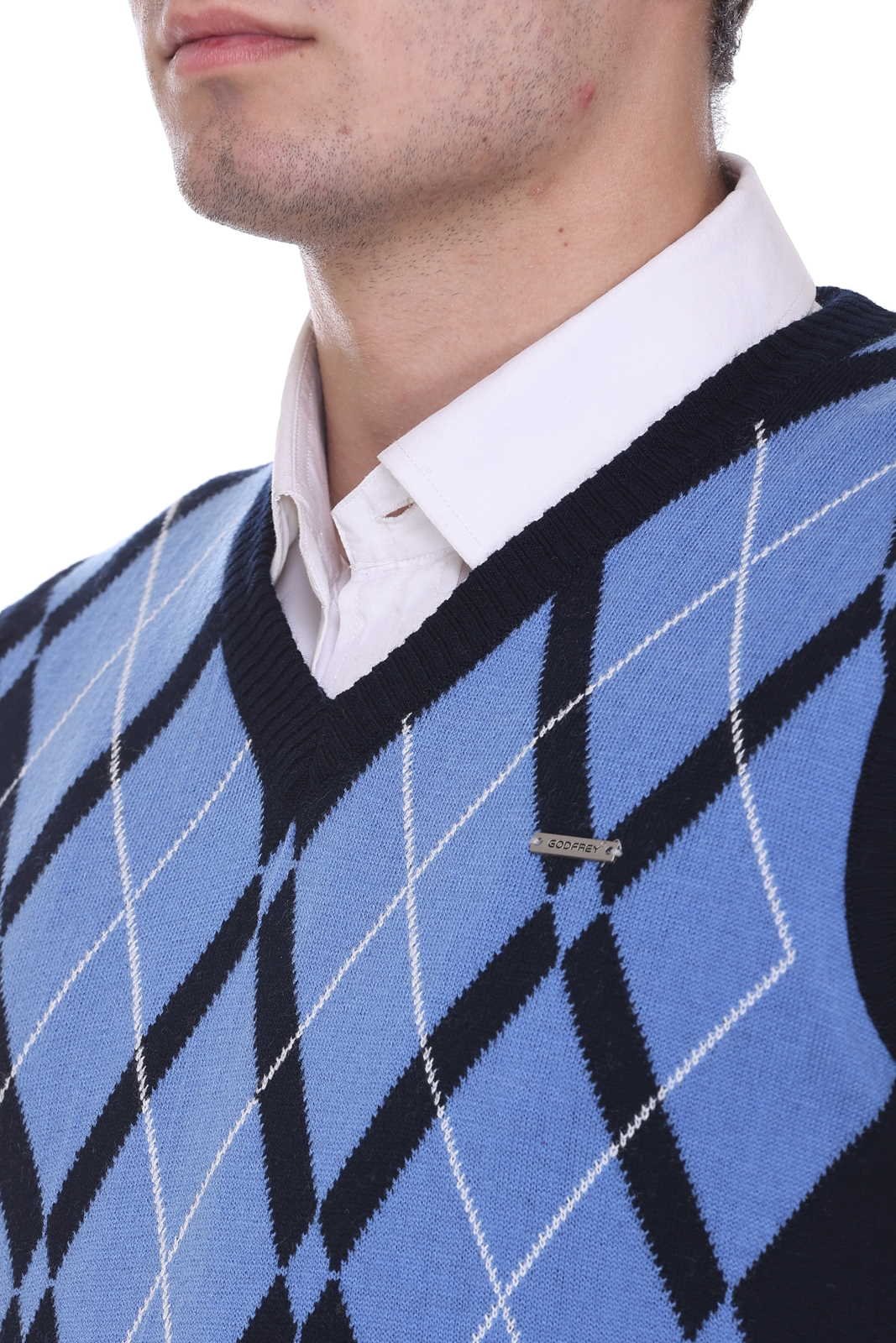 Navy | Sky Woolen V-Neck Sleeveless Sweater For Men