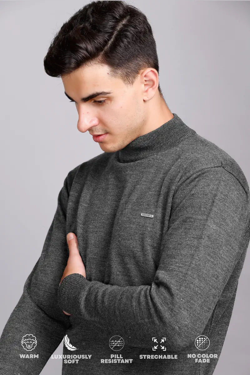 Medium Grey Solid Turtle Neck Sweater