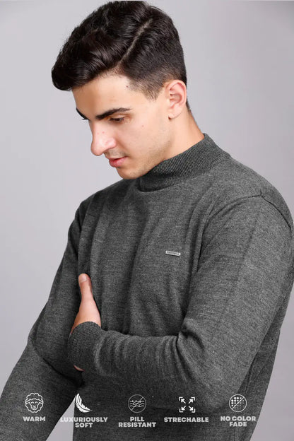 Medium Grey Solid Turtle Neck Sweater