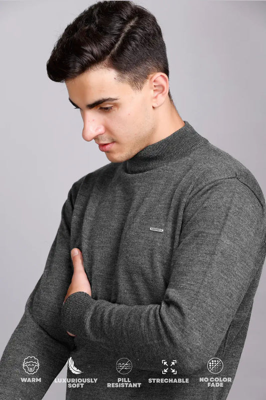 Medium Grey Solid Turtle Neck Sweater