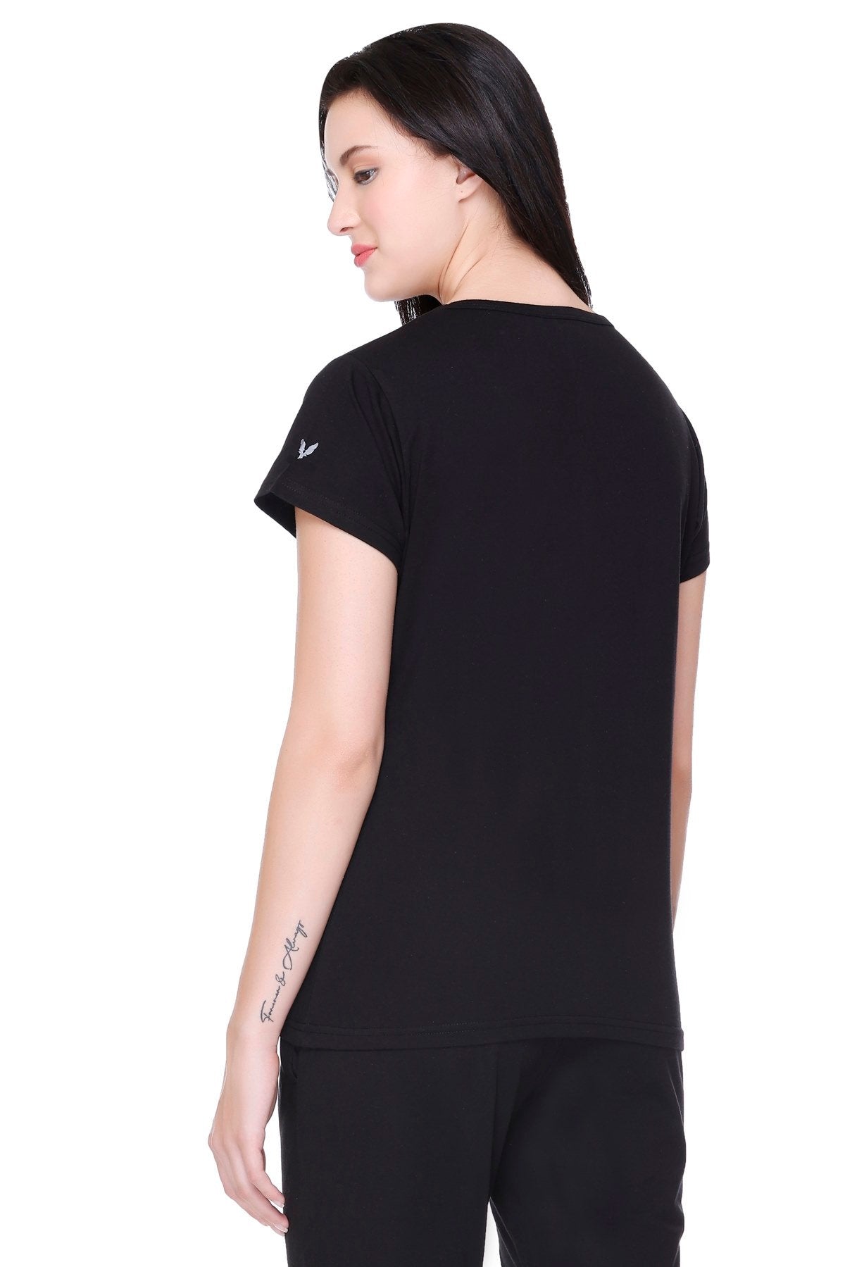 Women Solid Black Cotton Round Neck T-Shirt