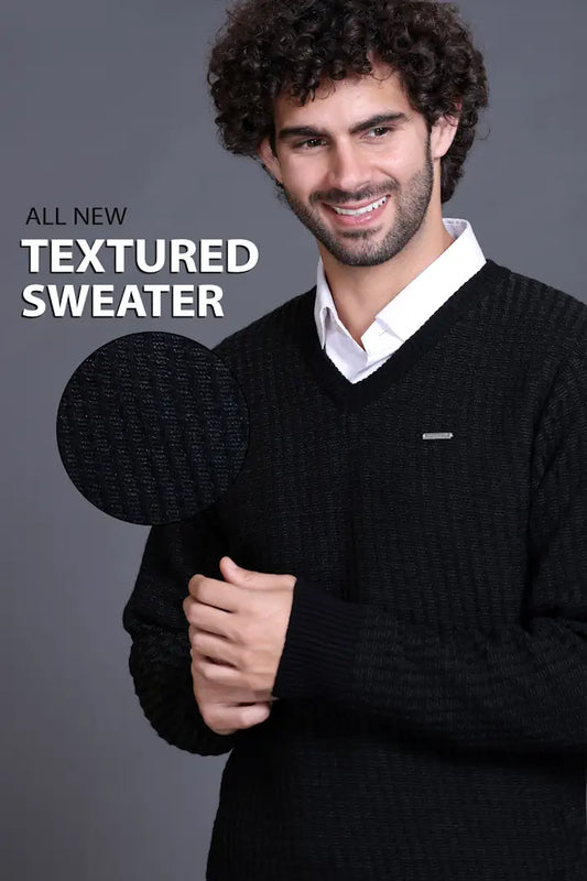 Black Woolen V-Neck Designer Men Sweater