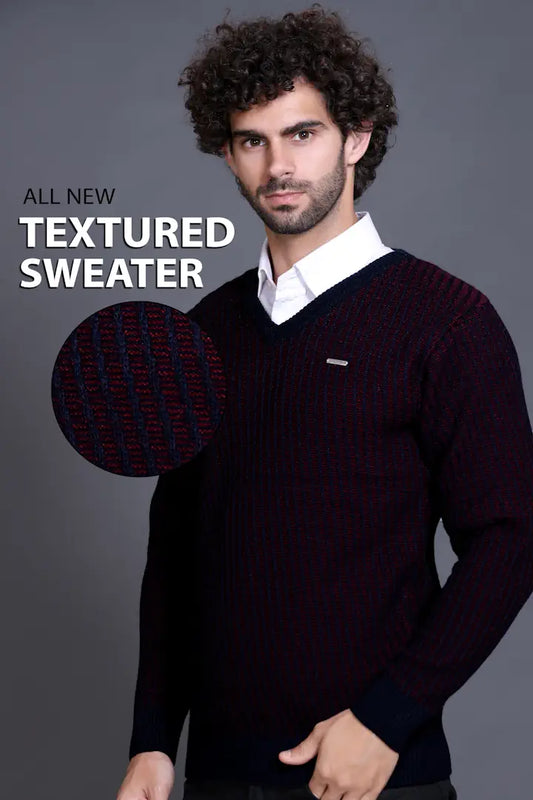 Navy Woolen V-Neck Designer Men Sweater