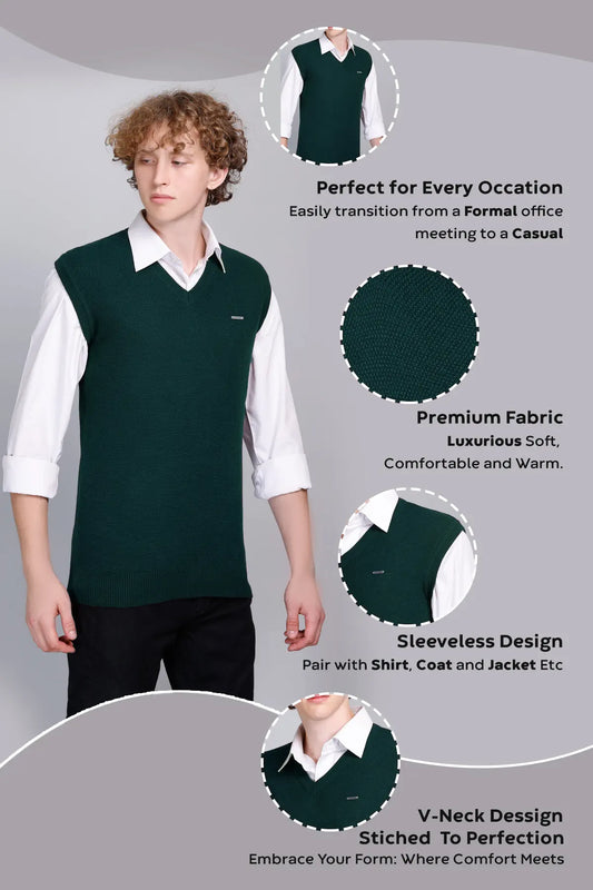 Teal V-Neck Sleeveless Sweater Vest Men