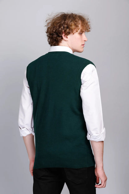 Teal V-Neck Sleeveless Sweater Vest Men