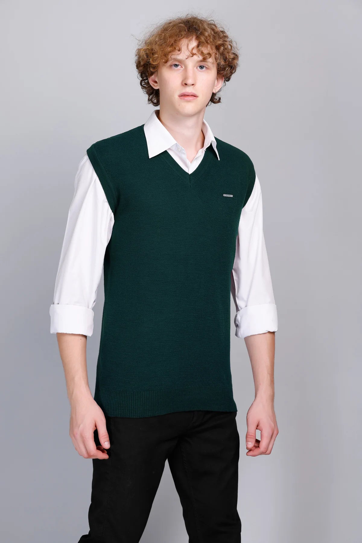 Teal V-Neck Sleeveless Sweater Vest Men