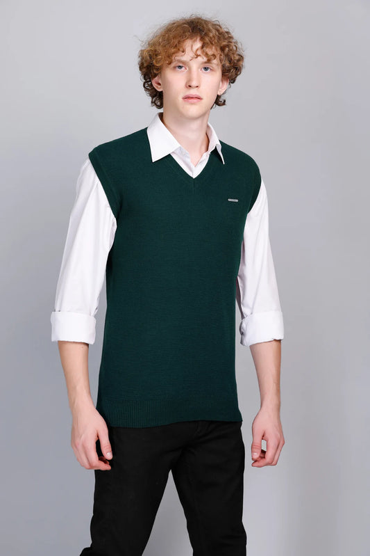 Teal V-Neck Sleeveless Sweater Vest Men