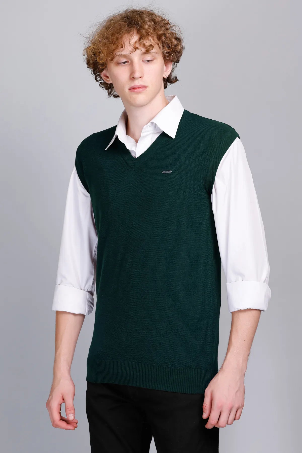 Teal V-Neck Sleeveless Sweater Vest Men
